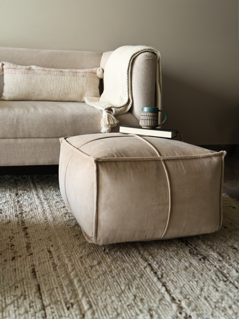 Verdure Beige Cotton Pouffe - image 1