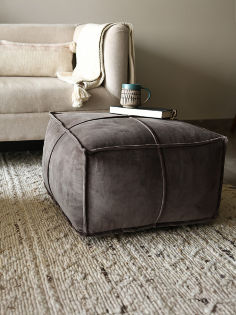 Verdure Grey Cotton Pouffe - image 1