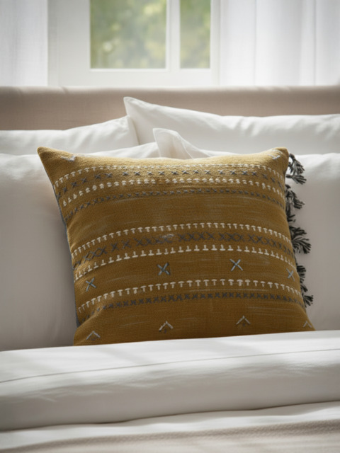Cyril Yellow Cotton-Linen Cushion - image 1