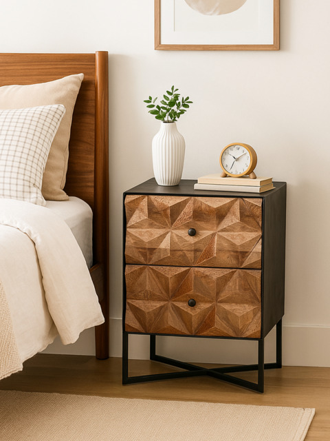 Simon Two Drawer Wooden Bedside Table - image 1