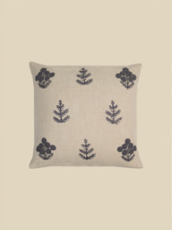 Nomad Floral Embroidered Cotton–Linen Cushion - Blue - thumbnail 2