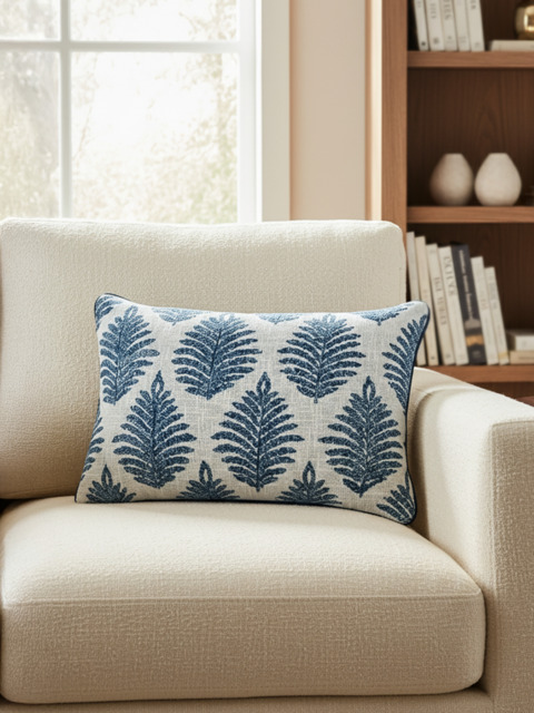 Azure Floral Cotton Embroidered Cushion - image 1