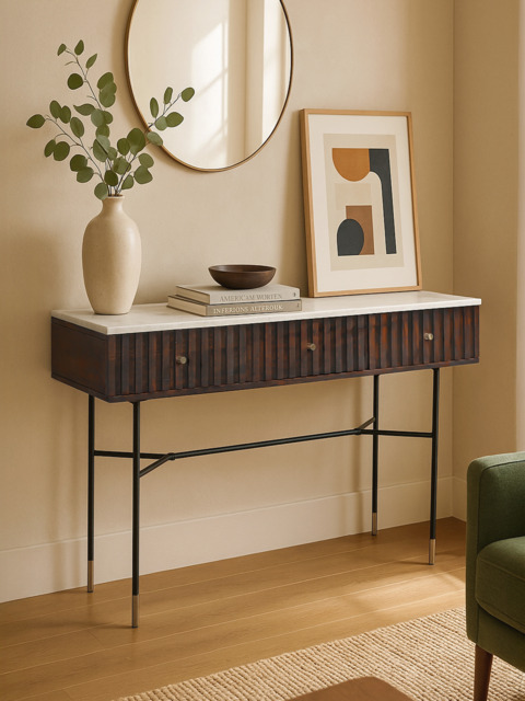 Monroe White Marble Top Console Table - image 1
