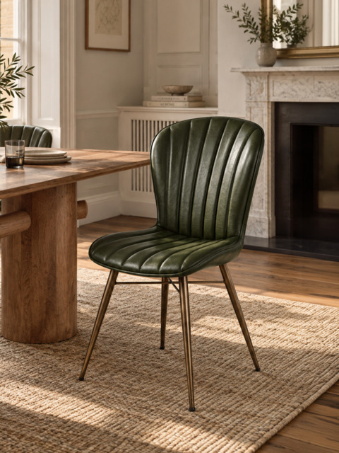 Ren Waxy Leather Dining Chair - Olive - image 1