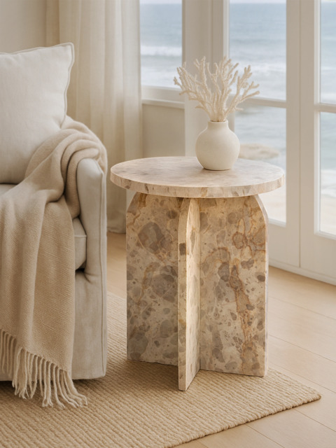 Petra Beige Marble Side Table - image 1