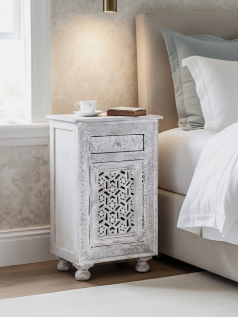 Grace Carved Wooden Bedside Table - Large - image 1