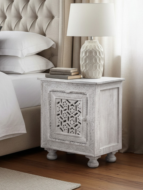 Grace Carved Wooden Bedside Table - Small - image 1