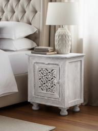 Grace Carved Wooden Bedside Table - Small - thumbnail 1