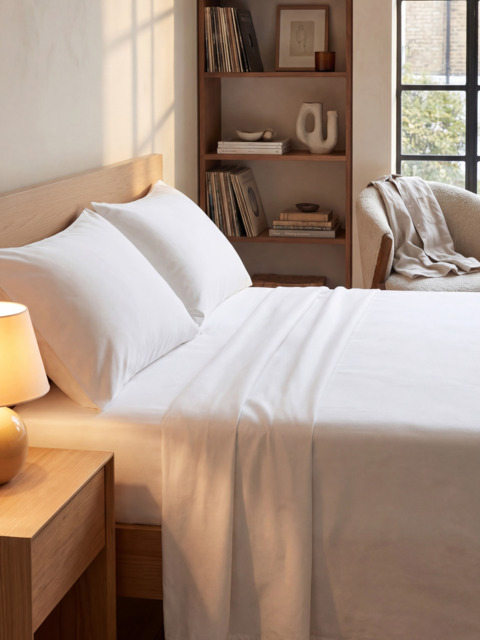 Elio Organic Cotton Fitted Sheet Set - White / King