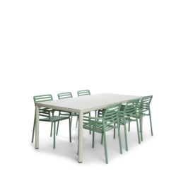 Nardi Tevere Dining Set with Extendable Table and 6 Doga Armchairs Green