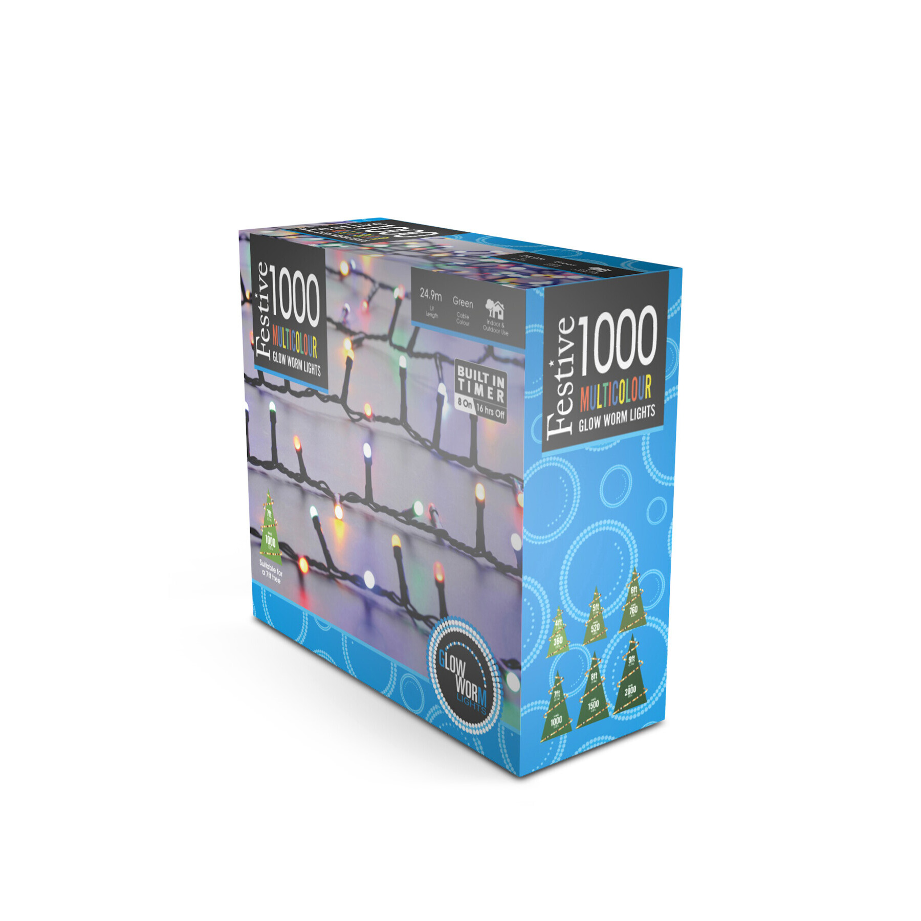Christmas 1000 glow-worm lights - multi