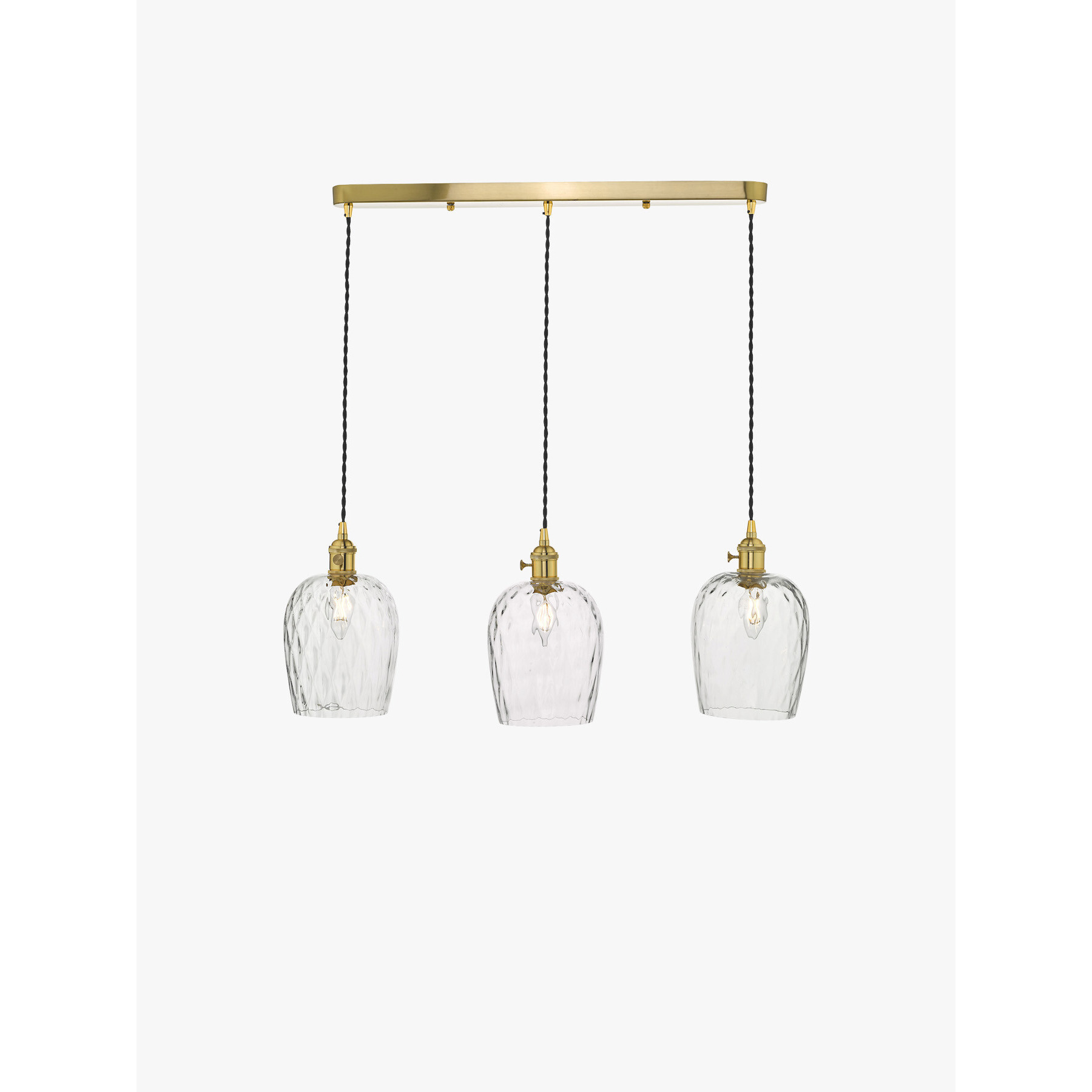 Dar Lighting Hadano 3 Light Brass Suspension with Dimpled Glass Shades Gold - image 1