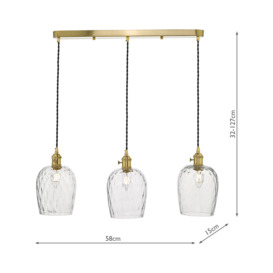 Dar Lighting Hadano 3 Light Brass Suspension with Dimpled Glass Shades Gold - thumbnail 2