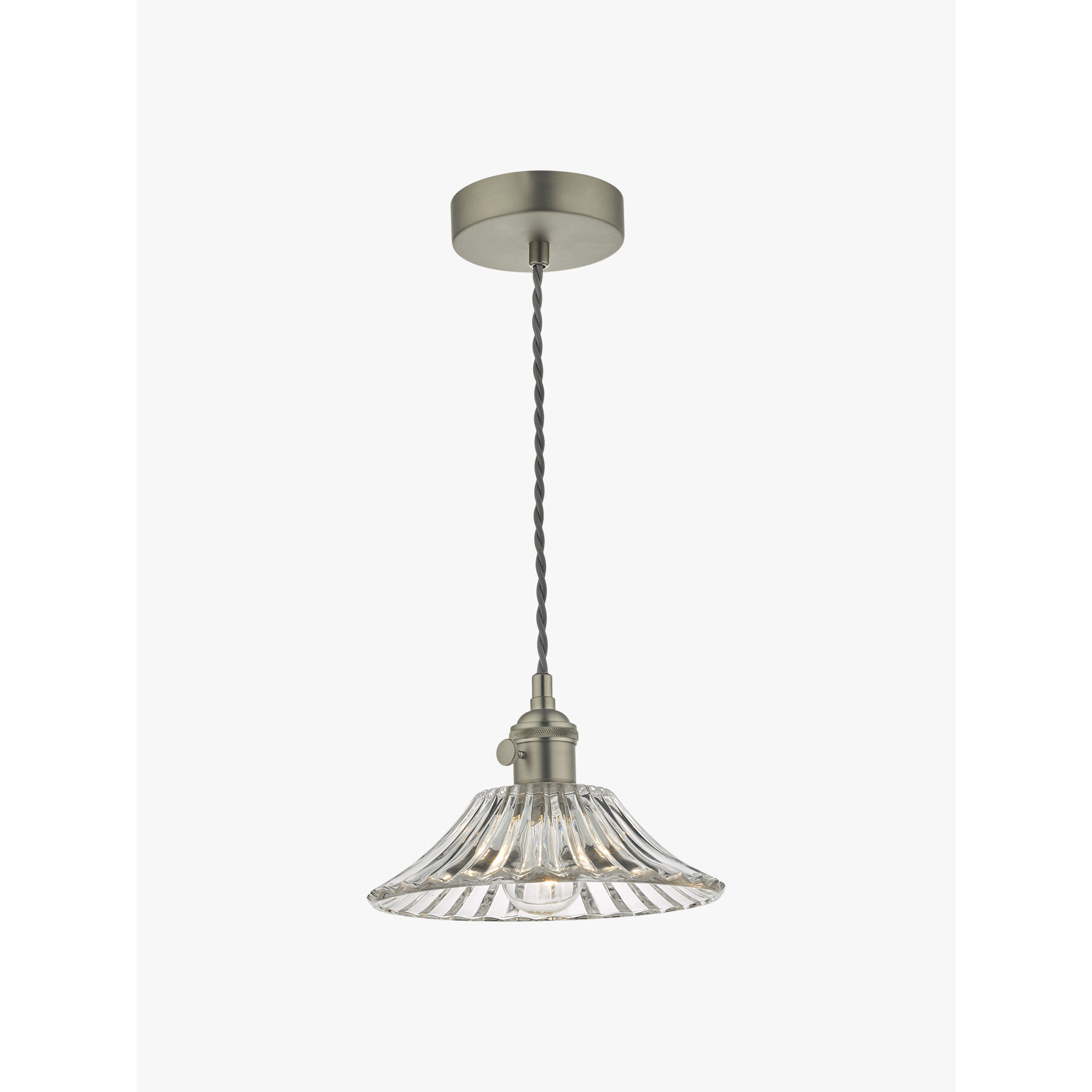 Dar Lighting Hadano Pendant -  Antique Chrome with Flared Glass Shade Silver - image 1