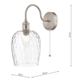 Dar Lighting Hadano Wall Light -  Antique Chrome with Clear Dimpled Glass Shade Silver - thumbnail 2