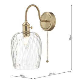 Dar Lighting Hadano Brass Wall Light with Clear Dimpled Shade Gold - thumbnail 2