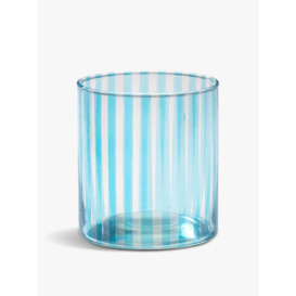 Anna + Nina Blue Candy Stripe Glass Tea Light Holder