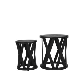 Libra Interiors Cali Solid Wooden Set of 2 Nesting Side Tables in Black - Size 50x45x45cm - thumbnail 2