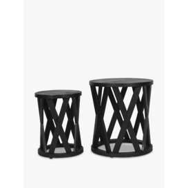 Libra Interiors Cali Solid Wooden Set of 2 Nesting Side Tables in Black - Size 50x45x45cm - thumbnail 1