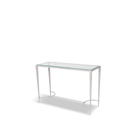 Laura Ashley Aria Etched Glass Distressed White Iron Console Table - Size 110x40x74 Multi