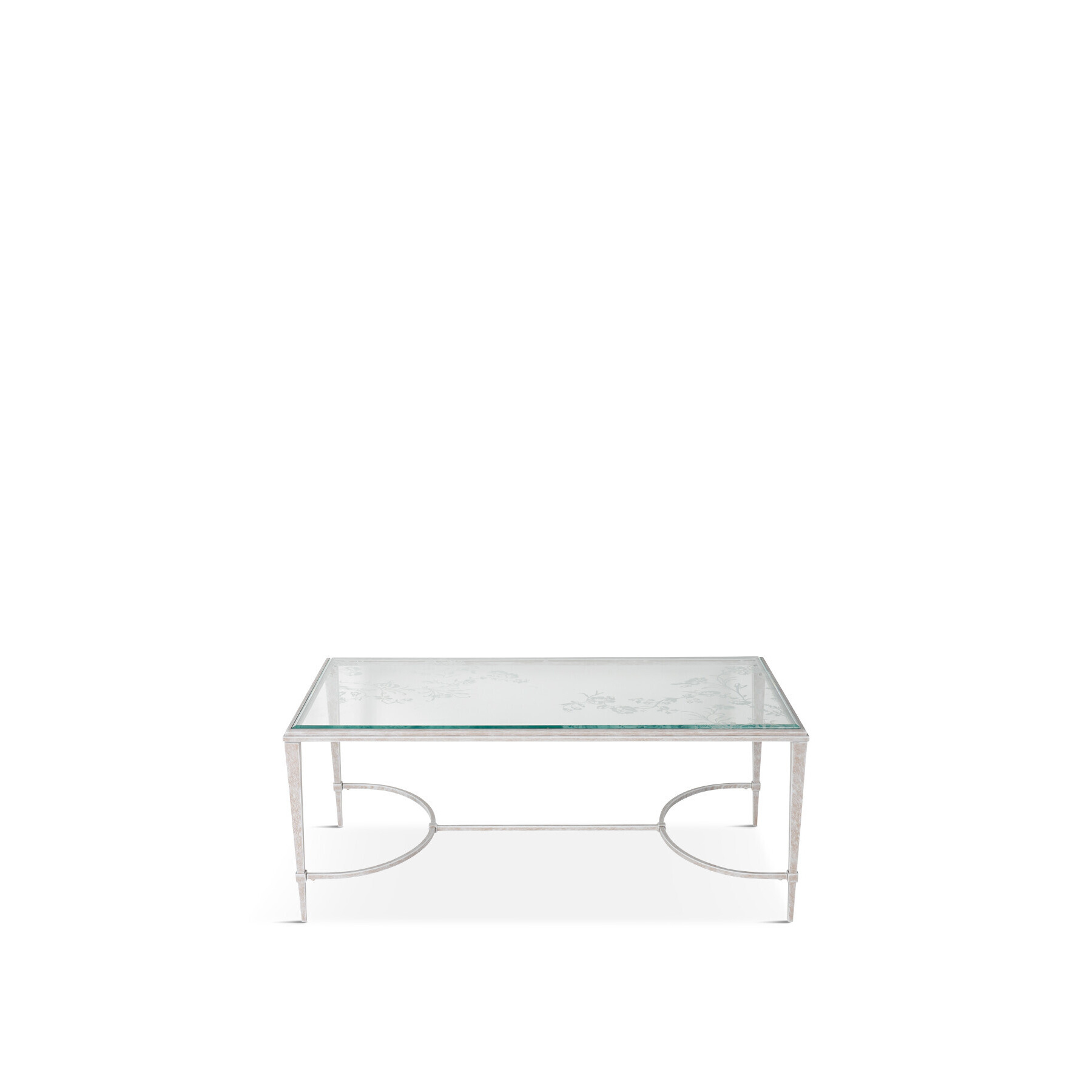 Laura Ashley Aria Etched Glass Distressed White Iron Coffee Table - Size 60x110x43 Multi - image 1