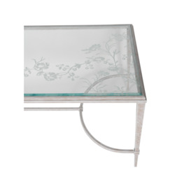 Laura Ashley Aria Etched Glass Distressed White Iron Coffee Table - Size 60x110x43 Multi - thumbnail 2