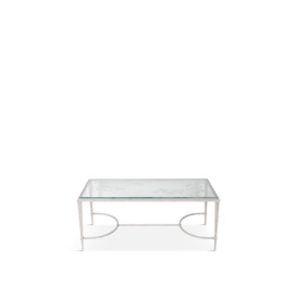 Laura Ashley Aria Etched Glass Distressed White Iron Coffee Table - Size 60x110x43 Multi - thumbnail 1