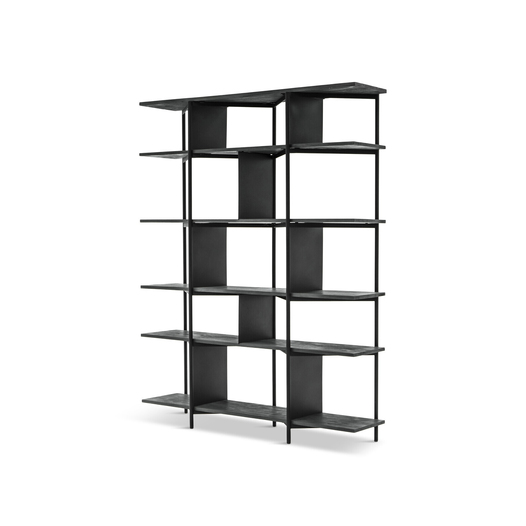 Libra Interiors Bronks Black Acacia Bookcase Shelving Unit - Size 140x35x180 Brown - image 1