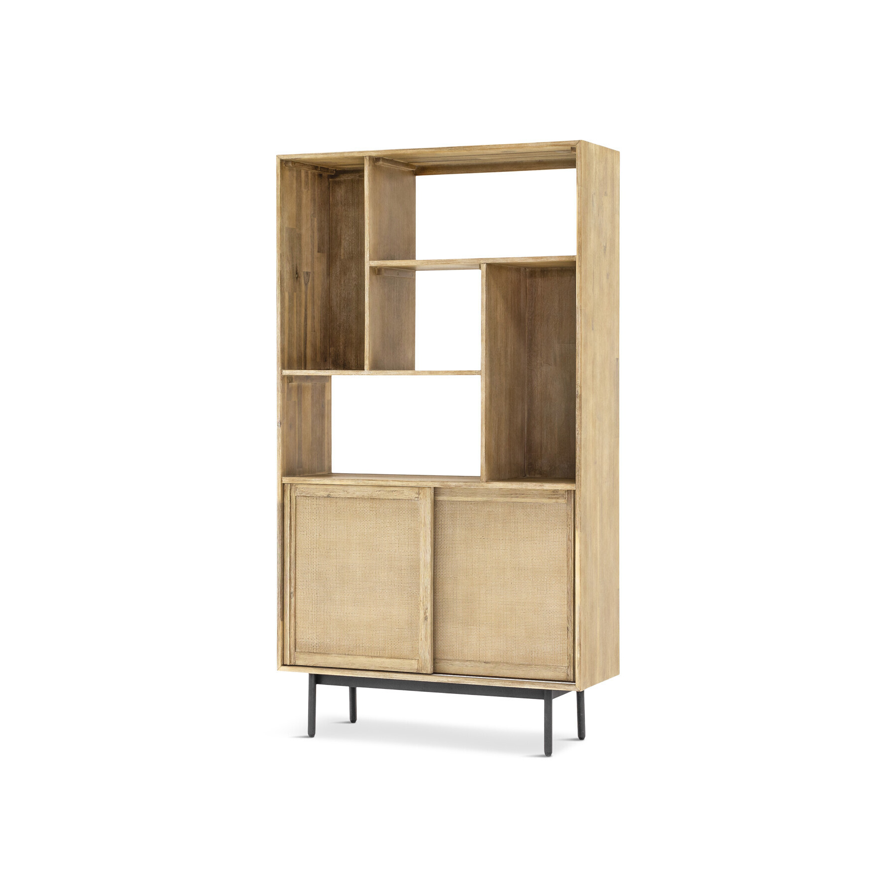 Libra Interiors Maddox  Bookcase with Storage and Two Sliding Doors - Size 100x35x180 Brown - image 1