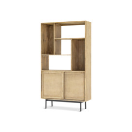 Libra Interiors Maddox  Bookcase with Storage and Two Sliding Doors - Size 100x35x180 Brown - thumbnail 1