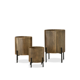 Libra Interiors Set of 3 Corrugated Table Planter - Size 19x25x19cm Gold