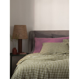 Piglet in Bed Gingham Linen Duvet Cover - Size Double Green