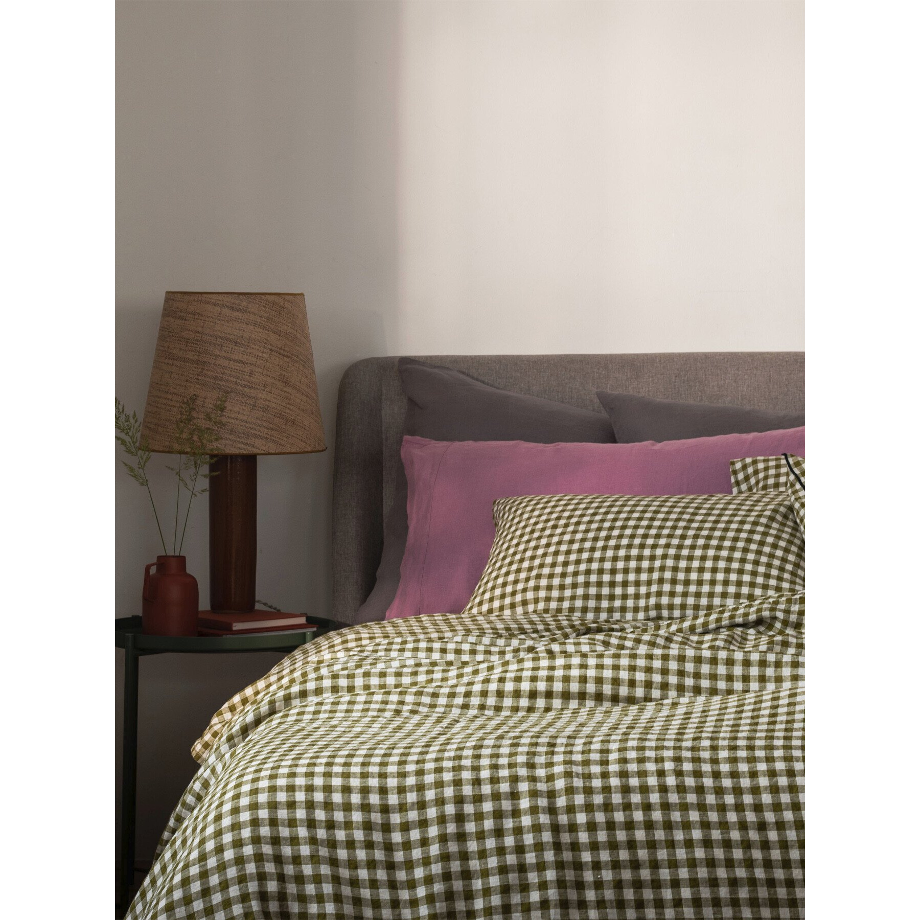 Piglet in Bed Gingham Linen Flat Sheet - Size Double Green - image 1