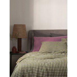 Piglet in Bed Gingham Linen Flat Sheet - Size Double Green