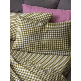 Piglet in Bed Gingham Linen Pillowcases (pair) - Size Square Green - thumbnail 1