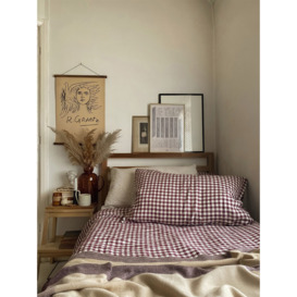 Piglet in Bed Gingham Linen Duvet Cover - Size Super King Burgundy - thumbnail 1