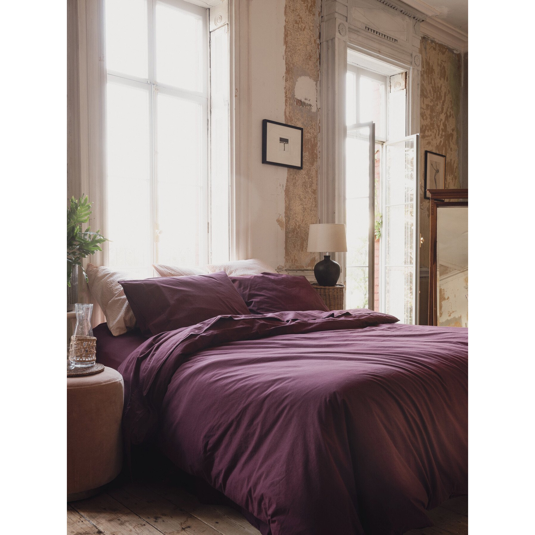 Piglet in Bed Plain Cotton Flat Sheet - Size King Purple - image 1