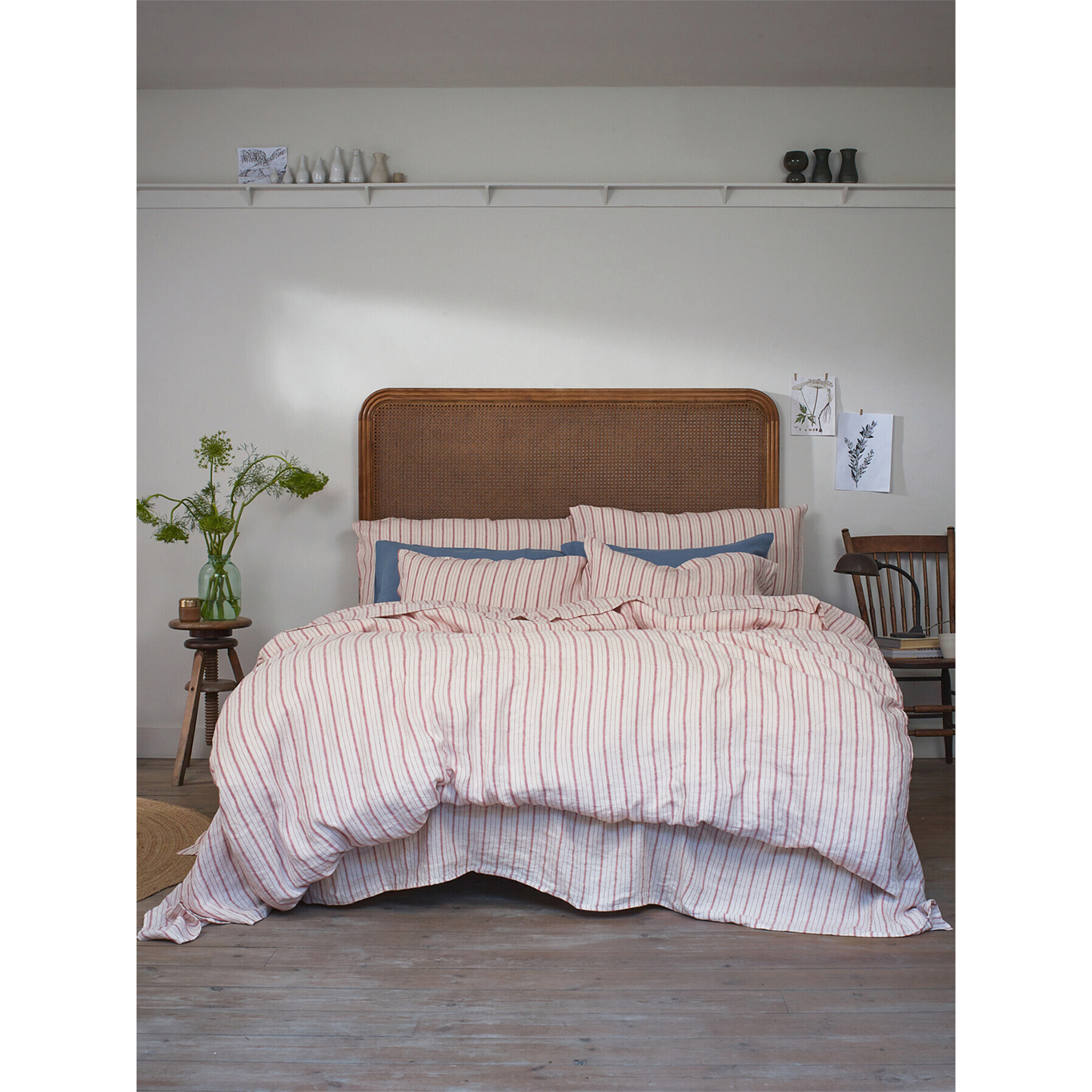 Piglet in Bed Ticking Stripe Linen Duvet Cover Red