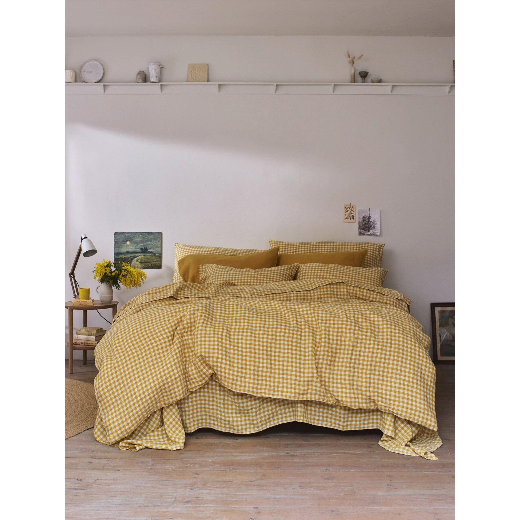 Piglet in Bed Gingham Linen Duvet Cover - Size King Yellow - image 1