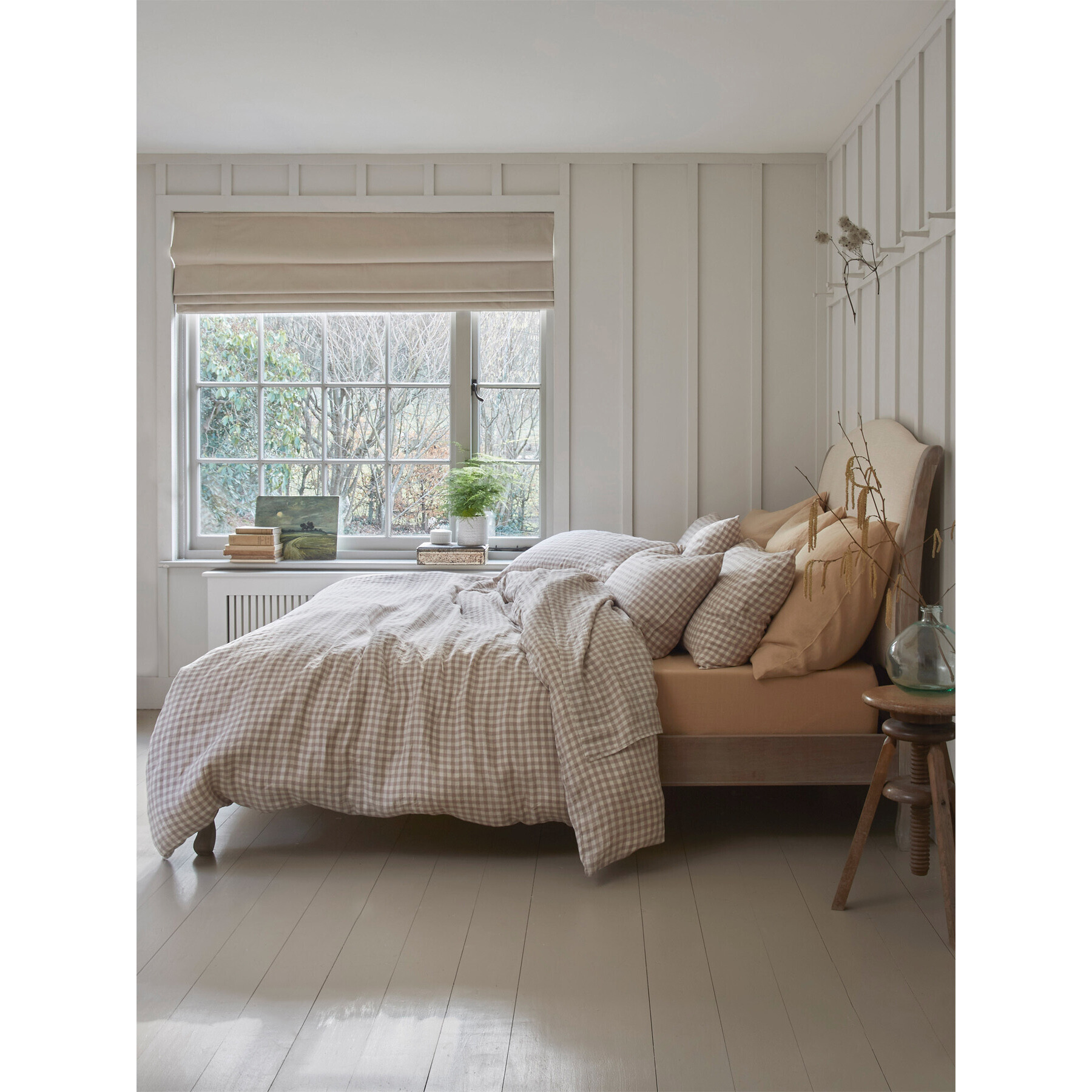 Piglet in Bed Gingham Linen Flat Sheet - Size King Neutral - image 1