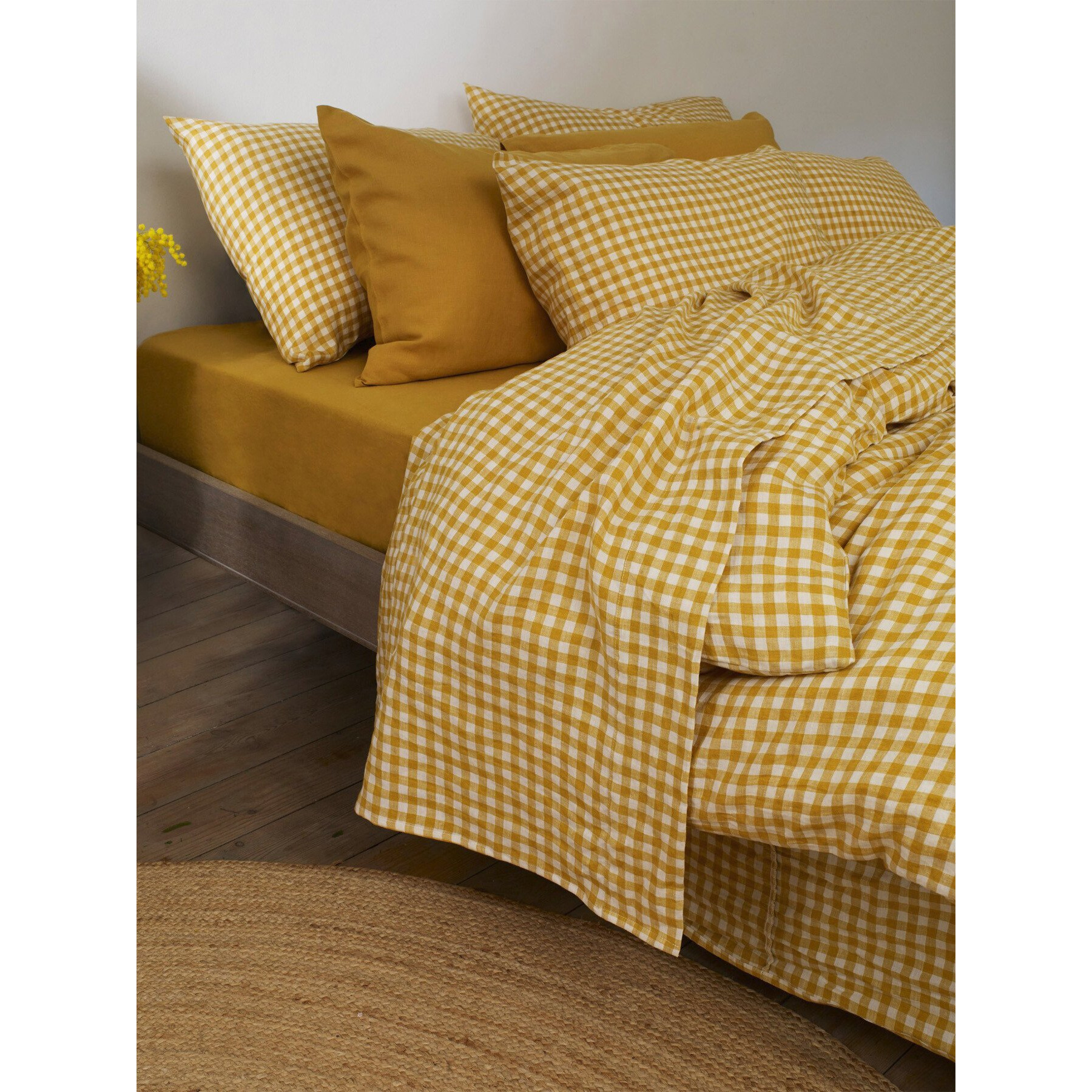 Piglet in Bed Gingham Linen Pillowcases (pair) - Size Super King Yellow - image 1