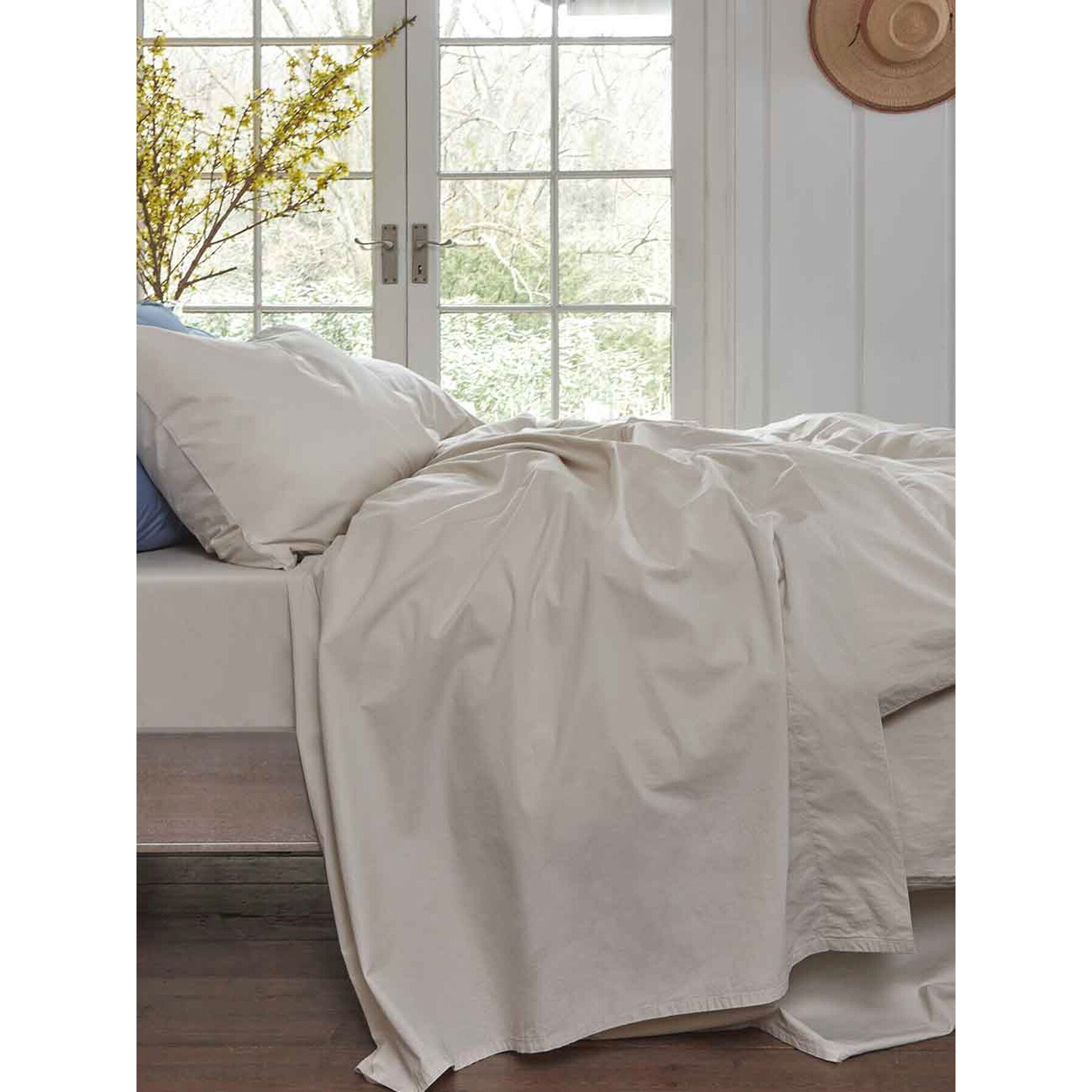 Piglet in Bed Plain Cotton Fitted Sheet - Size Single Neutral - image 1