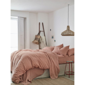 Piglet in Bed Pembroke Stripe Linen Duvet Cover - Size King Red