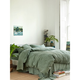 Piglet in Bed Pembroke Stripe Linen Pillowcases (pair) - Size Standard Green - thumbnail 1
