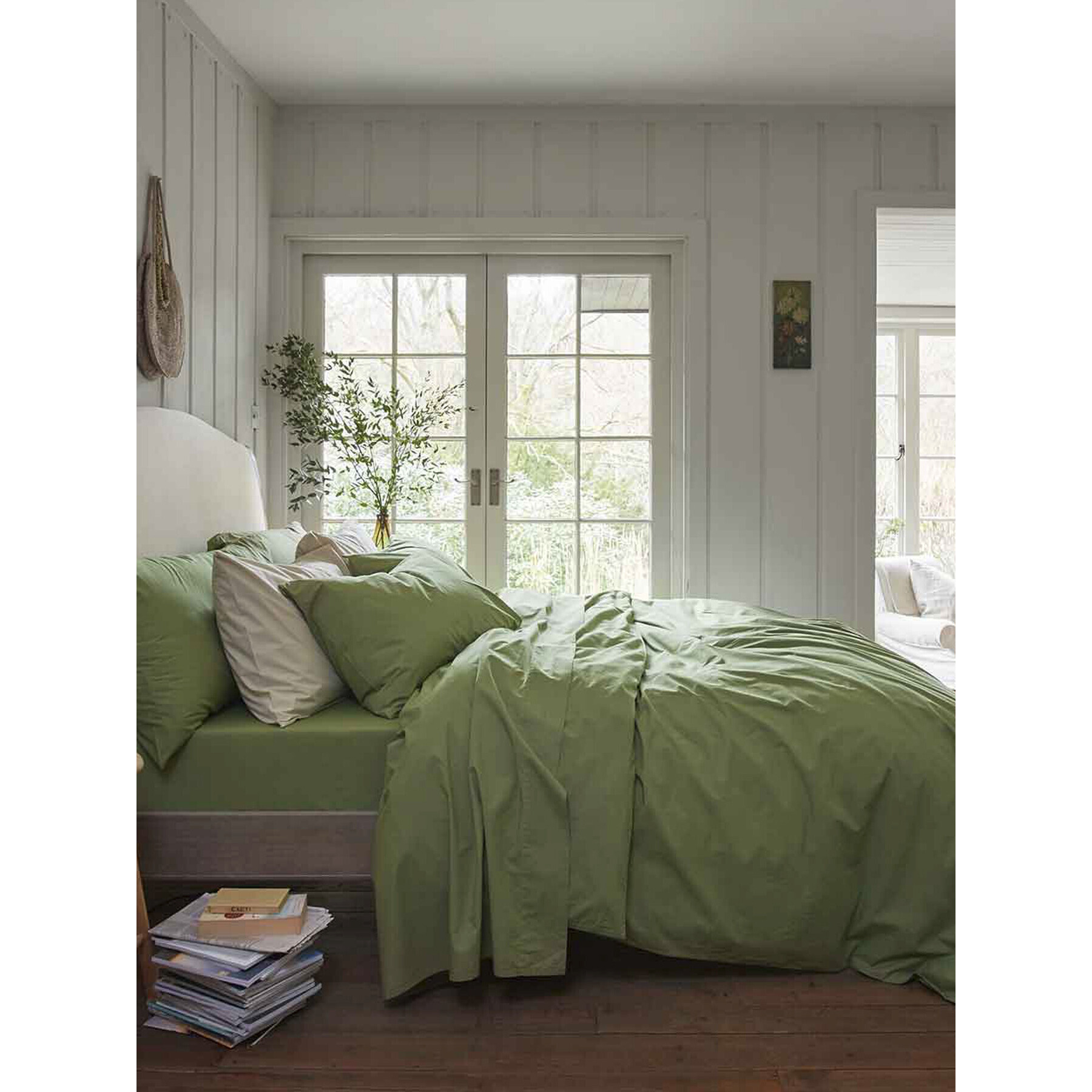 Piglet in Bed Plain Cotton Flat Sheet - Size Double Green - image 1