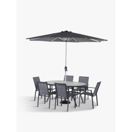 Bramblecrest Seville Oval Dining Table with Parasol and Base Grey