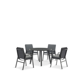 Bramblecrest Amsterdam 4 Seat Dining Set with Round Dining Table, 4 Chairs, Parasol & Base Grey
