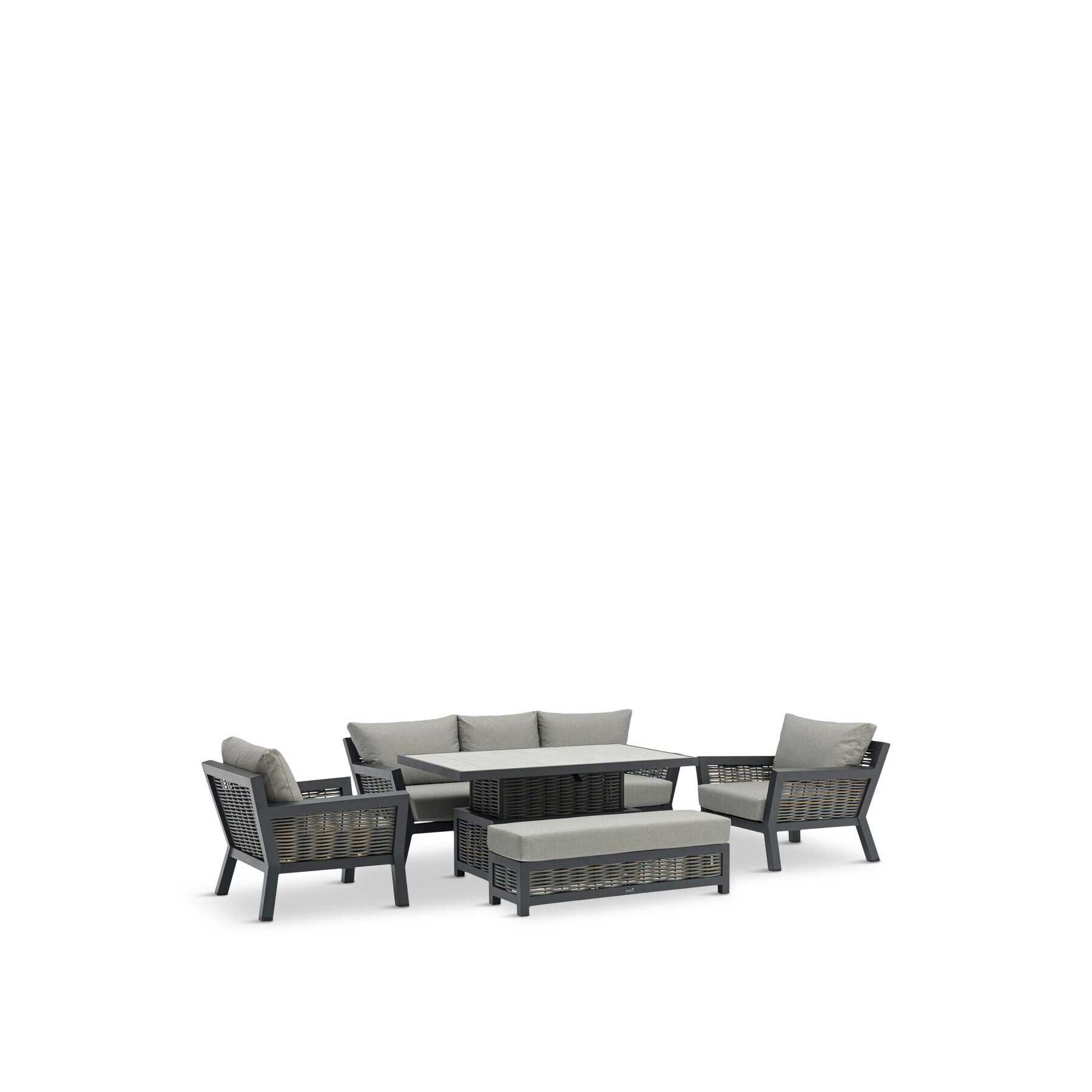 Bramblecrest Tuscan Lounge Set with Adjustable Height Table, 3 Seat Sofa, 2 Sofa Chairs and Bench Grey - image 1