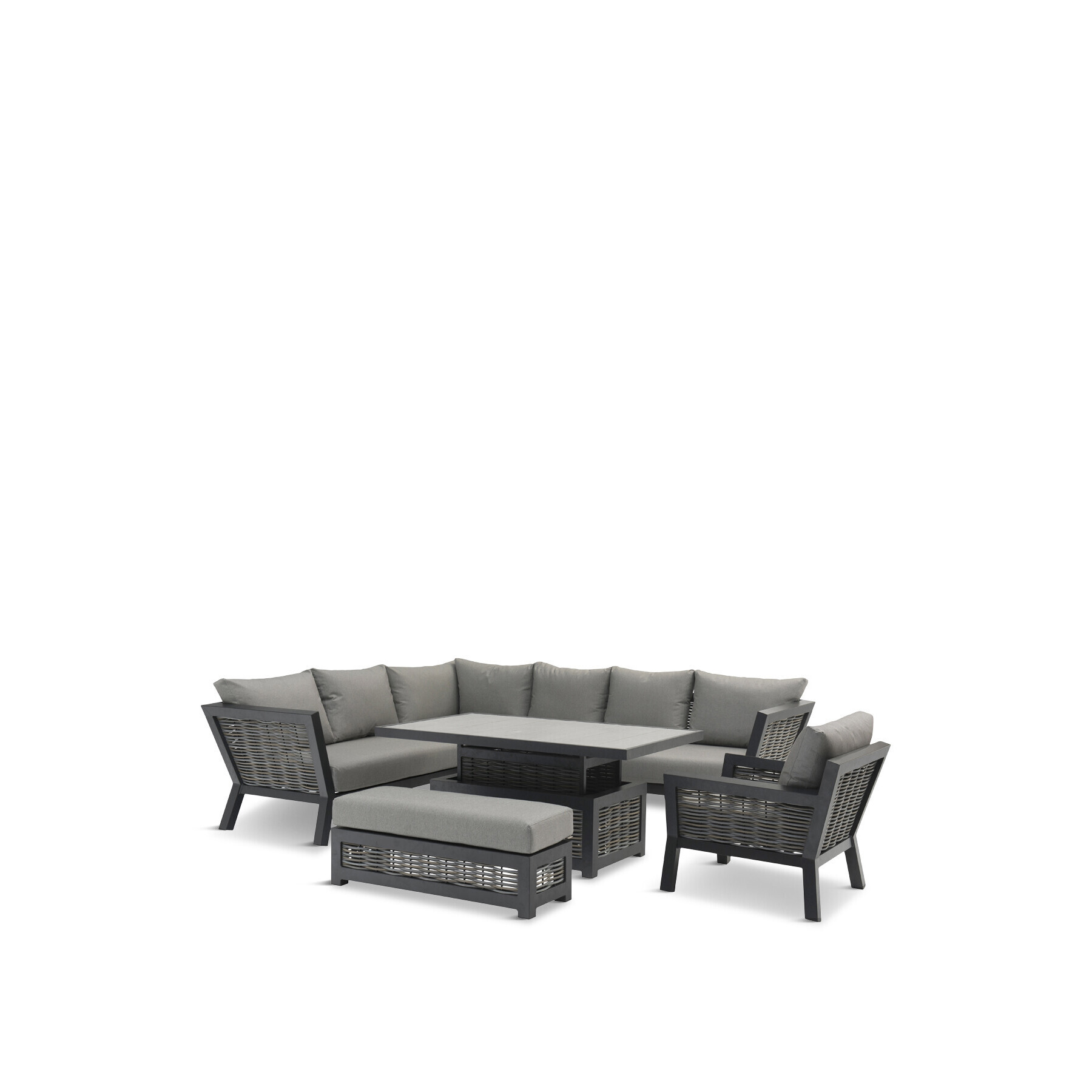 Bramblecrest Wicker Modular L-Shape Sofa with Piston Table, Bench & Chair Grey - image 1