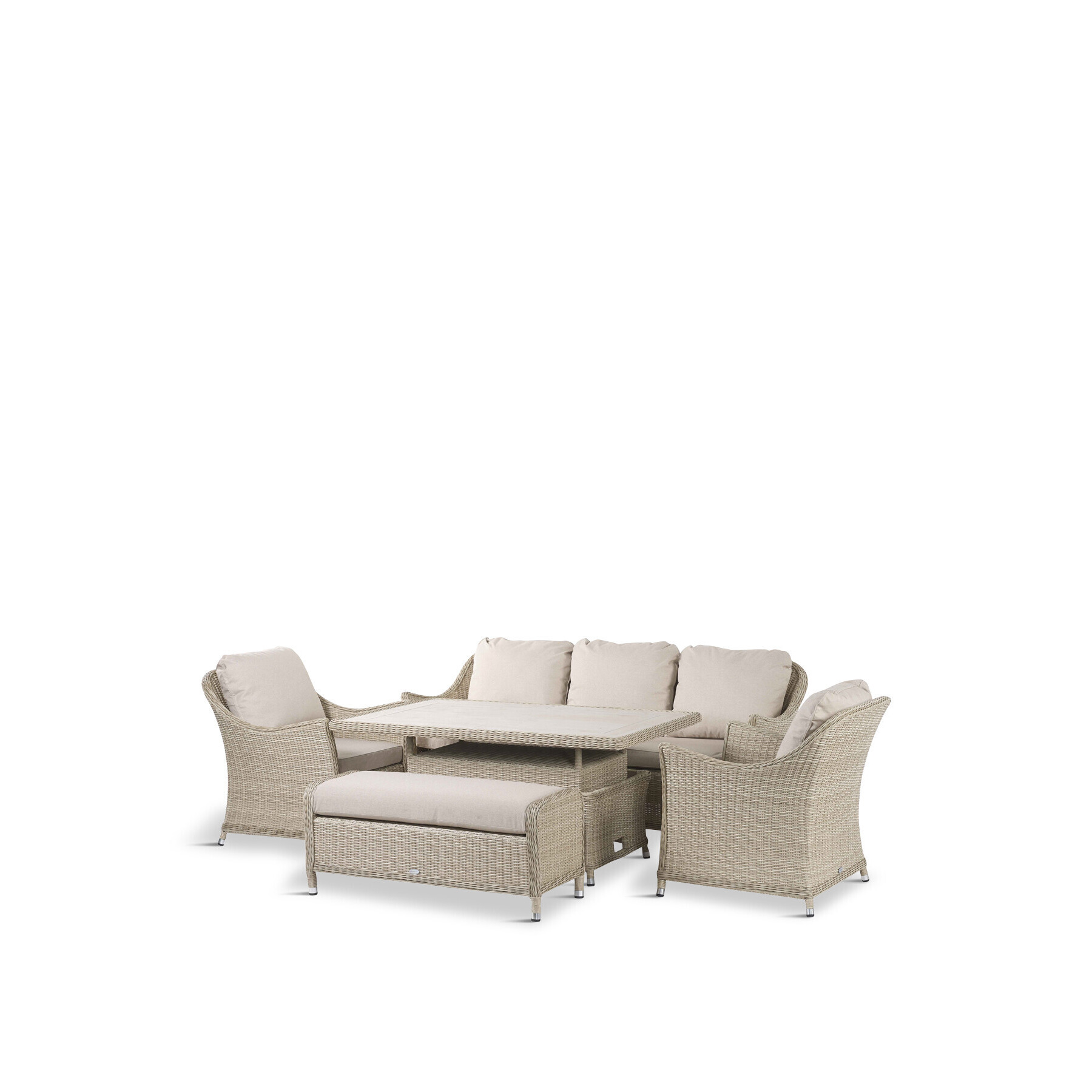 Bramblecrest Rattan 3 Seater Sofa With Dual Height Rectangle Table, 2 Armchairs & Bench Neutral - image 1